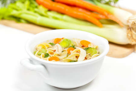 Delicious healthy chicken and vegetable soupの写真素材