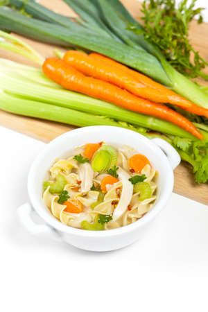 Delicious healthy chicken and vegetable soupの写真素材