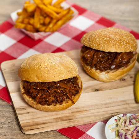 BBQ Pulled Pork Sandwich with Cole Slaw and Pickles