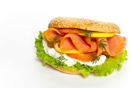 Cream cheese and smoked salmon bagelの写真素材