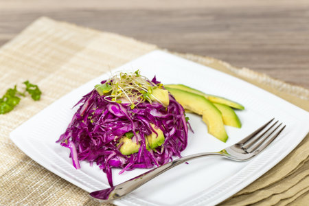 Red Cabbage and Avocado Salad with Sprouts