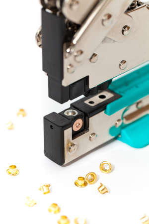 Punch for paper. Easy to use for scrapbooking and other craft projects. Selective focus.の写真素材