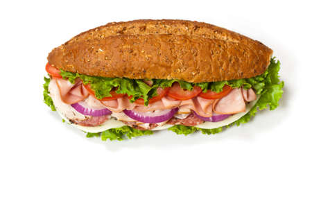 Homemade Italian Sub Sandwich with Salami, Tomato, and Lettuceの写真素材