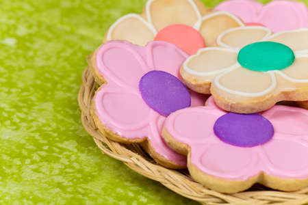 Summer Flower Decorated Cookies. Selective focus.の写真素材