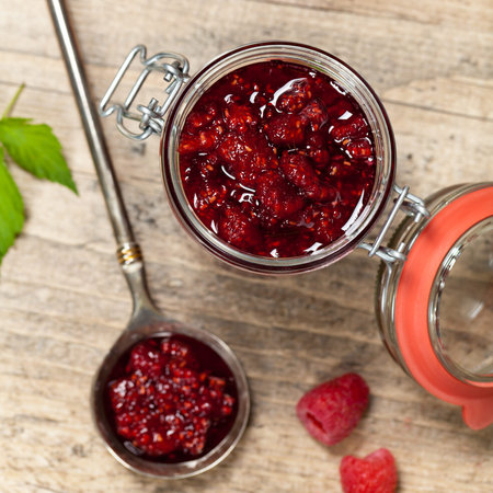 Fresh and  Delicious Homemade Raspberries Jam. Selective focus.