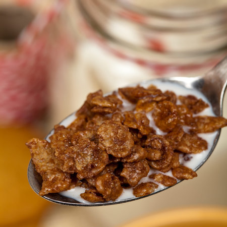 Gluten free chocolate crispy rice cereal. Selective focus.