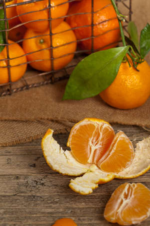 Tangerines with leaves. Selective focus.の写真素材