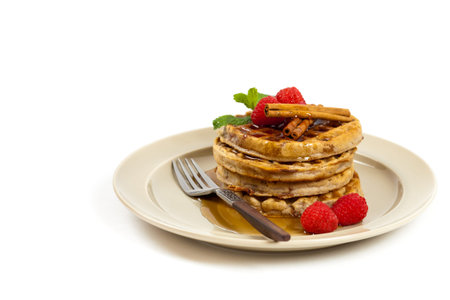 Whole wheat waffle with cinnamon. Selective focus.の写真素材
