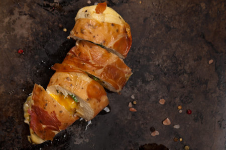 Prosciutto Wrapped Chicken breast. Selective focus.の写真素材