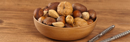 Mix of nuts. Selective focus.