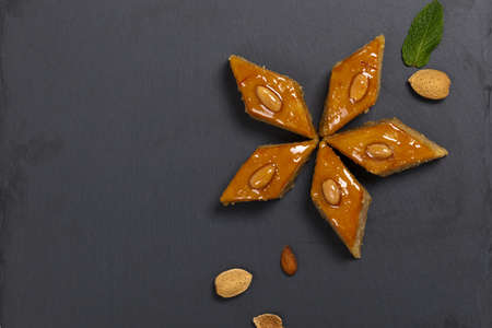 Baklava with nuts. Selective focus.の写真素材