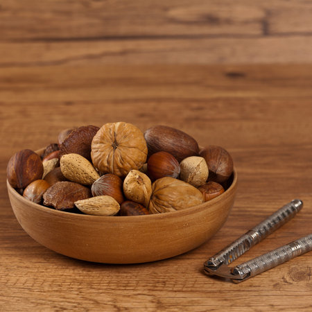 Variety of nuts. Selective focus.