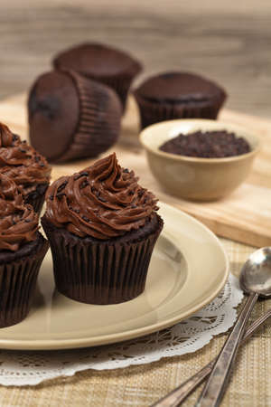 Gourmet chocolate cupcakes. Selective focus.の写真素材