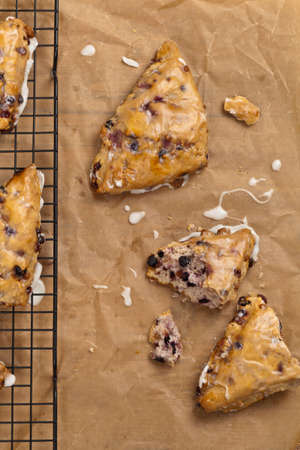 Berry Scones with Lemon Glaze. Selective focus.の写真素材