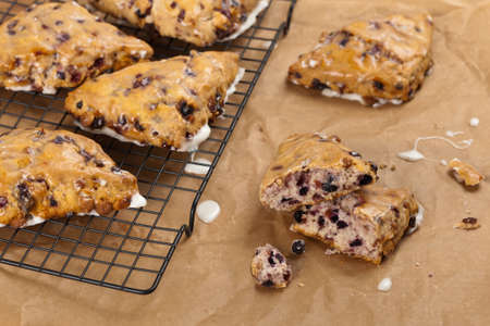 Blueberry Scones with Lemon Glaze. Selective focus.の写真素材