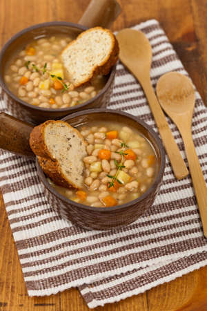 Homemade Vegetable Soup with beans. Selective focus.の写真素材