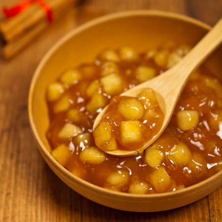 Apple Cinnamon Pie Filling ready to make apple pies. Selective focus.の写真素材