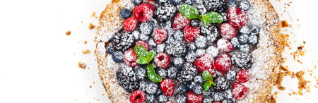 Very Berry Coffee Cake on white background. Selective focus.の写真素材