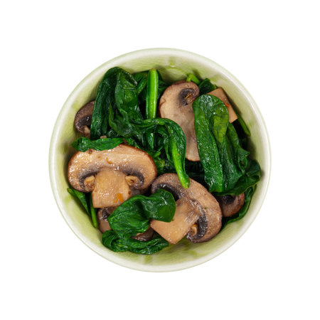 Mushrooms and Spinach Italian Style. Selective focus.の写真素材