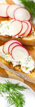 Sandwich with Cream cheese and radish. Selective focus.の写真素材