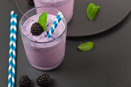 Blackberry Smoothie. Selective focus.の写真素材