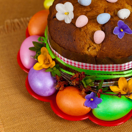 Russian and Ukrainian Traditional Easter Cake. Selective focus.