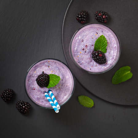 Blackberry Smoothie. Selective focus.の写真素材