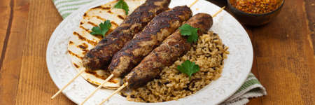 Grilled Ground Lamb Kebabs. Selective focus.の写真素材