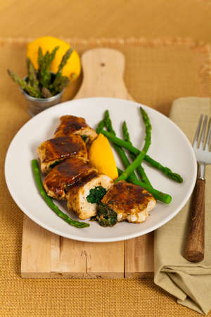 Spinach Stuffed Chicken. Selective focus.の写真素材