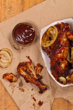 Oven BBQ Chicken Drumsticks. Selective focusの写真素材