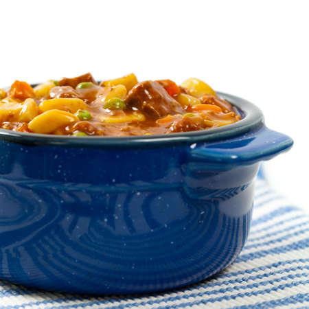 Slow Cooker Beef Stew Isolated on white. Selective focus.の写真素材
