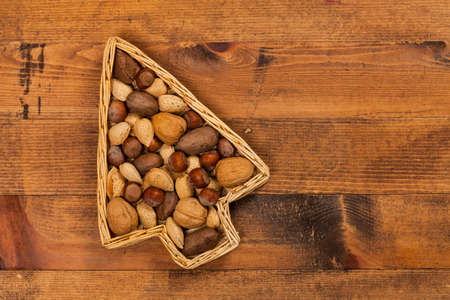 Christmas Tree Nuts Background. Selective focus.の写真素材