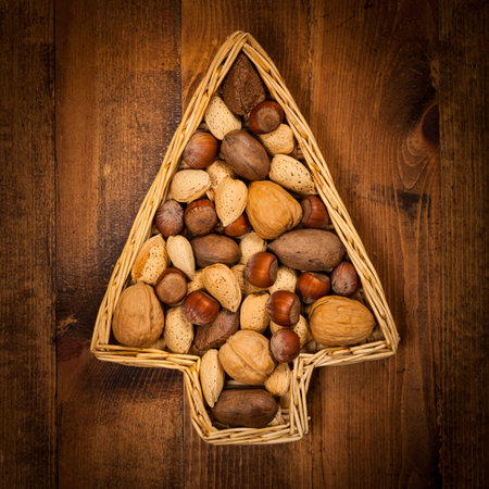 Christmas Tree Nuts Background. Selective focus.