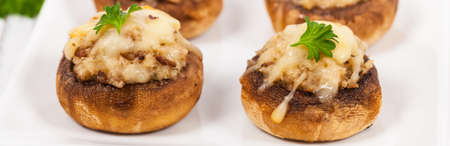 Stuffed Mushrooms with Breadcrumbs and Cheese. Selective focus.の写真素材