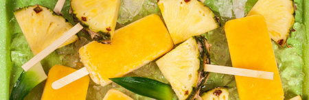 Pineapple Frozen Fruit Bars Popsicles. Selective focus.の写真素材