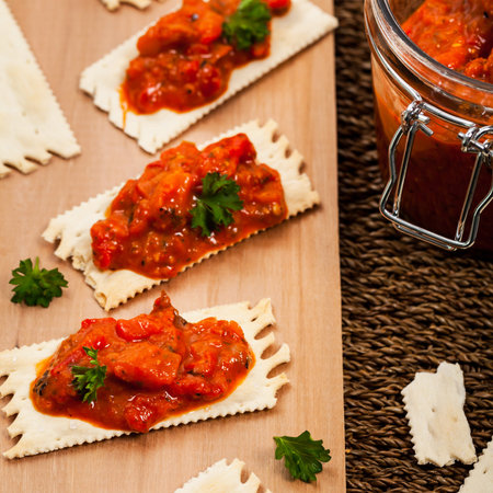 Roasted Pepper Appetizer Salad Spread. Selective focus.
