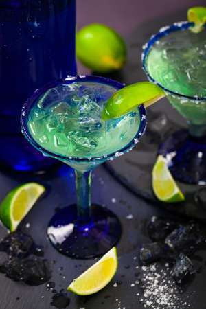 Blue Margarita Cocktail. Selective focus.の写真素材