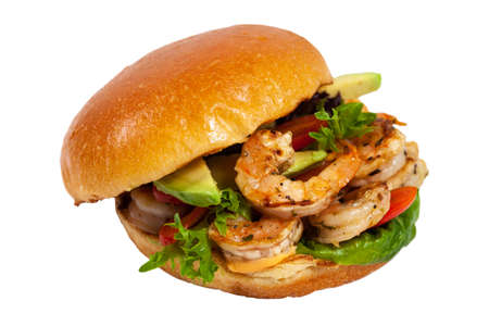 Shrimp Burgers Isolated on White background. Selective focus.の写真素材