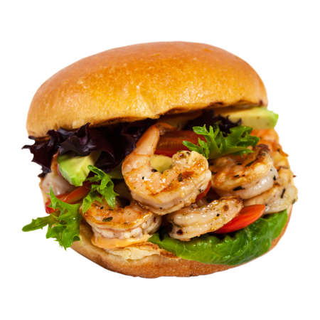 Shrimp Burgers Isolated on White background. Selective focus.の写真素材