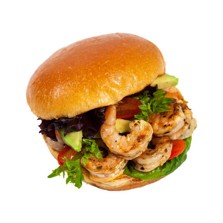 Shrimp Burgers Isolated on White background. Selective focus.の写真素材