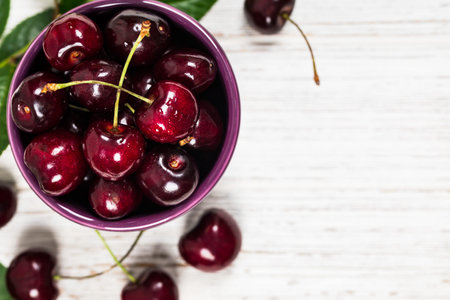 Cherries Background. Sweet Black and Red cherries. Selective focus.