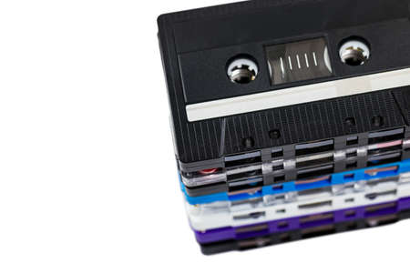 Compact Audio Cassette Tape Isolated on White Background. Selective focus.の写真素材