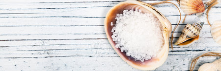 Coarse White Sea Salt. Selective focus.の写真素材