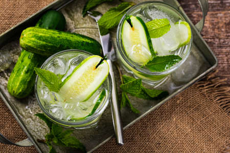 Refreshing Cucumber Vodka Cocktail. Selective focus.の写真素材
