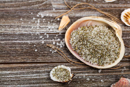 Sea Salt and Herb Seasoning. Selective focus.の写真素材
