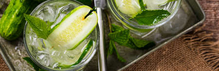 Refreshing Cucumber Gin Cocktail. Selective focus.の写真素材