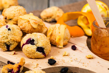 Orange and Blueberry Mini Scone Cookies. Selective focus.の写真素材