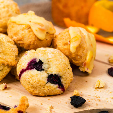 Orange and Blueberry Mini Scone Cookies. Selective focus.の写真素材