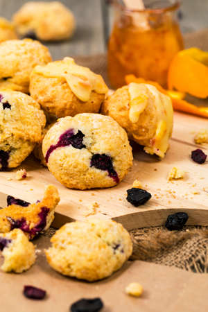Orange and Blueberry Mini Scone Cookies. Selective focus.の写真素材