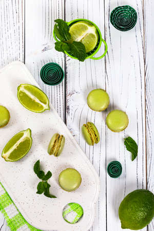 Lime and Mint Flavored Green Macaron. Selective focus.の写真素材